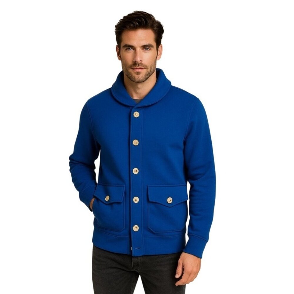 Bolivares Camilo Blue Shawl Collar Button-Up Jacket Cardigan Medium 100% Cotton